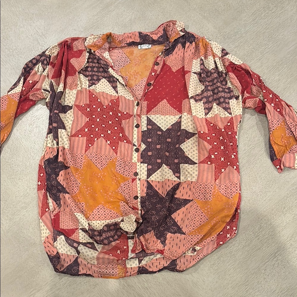 Intimately FP granny core  Patchwork Button-Up sleep Shirt